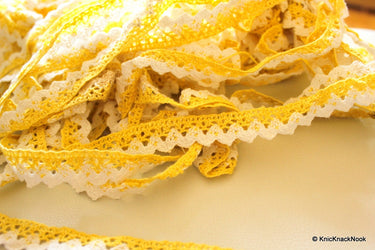 Yellow and White Embroidery Crochet (Cotton) Two yards Lace Trims Approx. 18mm Wide